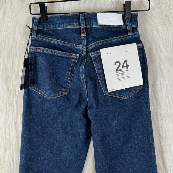 NWT Re/Done 90s High Rise Ankle Crop Jeans Womens Size 24 Dark Rinse Blue - Picture 8 of 13